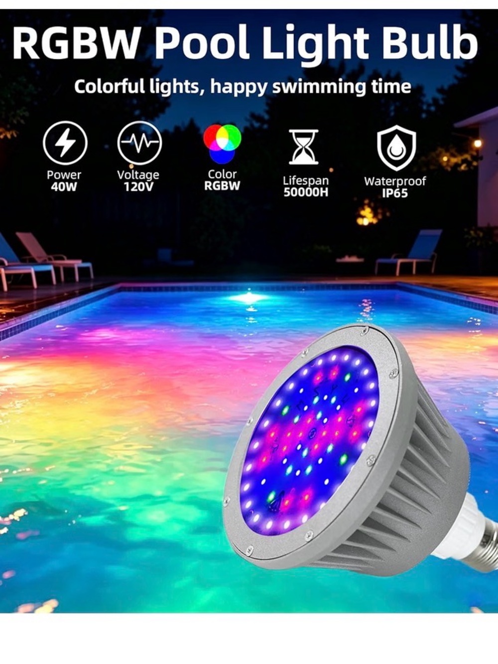 RGBW Pool Light Bulb - Color Changing LED Pool Light - Picture 1 of 8